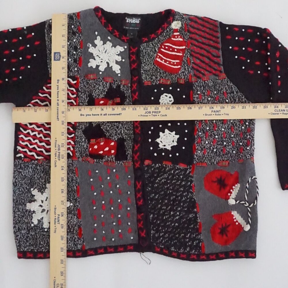Vintage Designers Originals Studio Snowflake Ornament Patchwork Knit Cardigan M - Picture 3 of 10